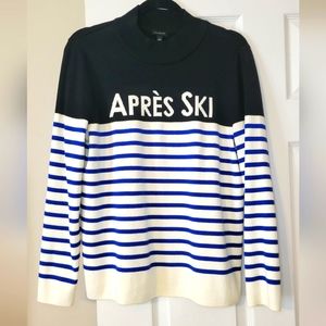 Talbots Sweater Blue Cream Color with Blue Stripes Apres Ski Size Large